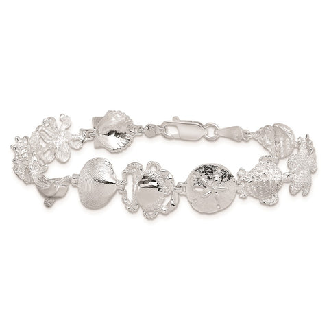 Sterling Silver Polished Multi-Shell and Sealife Bracelet-WBC-QH5579-7.25