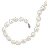 Sterling Silver Rh-plated 11x14mm White Keshi FWC Pearl Necklace-WBC-QH5624-18