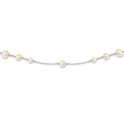 Sterling Silver Rhodium-plated 7-10.5mm White Rice FWC Pearl Necklace-WBC-QH5635-35.5