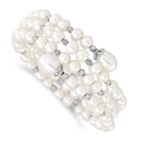 Sterling Silver Rh-pl D/C 6-11mm White Rice/Off-round  FWC Pearl Wrap Brace-WBC-QH5648