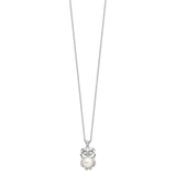 Sterling Silver Rhodium-plated CZ 8-9mm White Button FWC Pearl Owl Necklace-WBC-QH5658-17