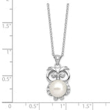 Sterling Silver Rhodium-plated CZ 8-9mm White Button FWC Pearl Owl Necklace-WBC-QH5658-17