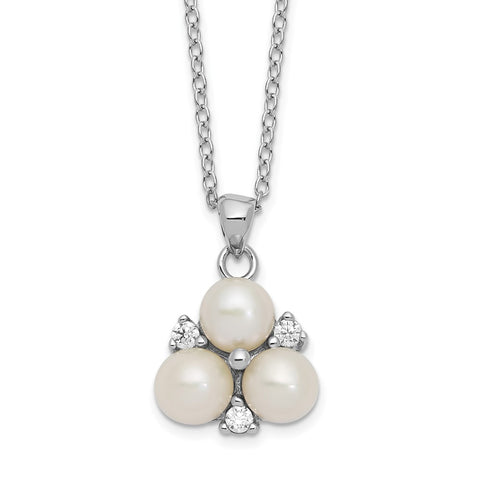 Sterling Silver Rhodium-plated CZ 5-6mm White Button FWC Pearl Necklace-WBC-QH5659-17