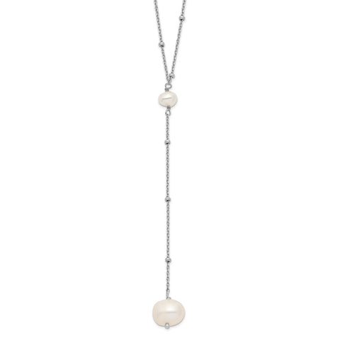 Sterling Silver Rhodium-plated FW Cultured Pearl w/2 in ext. Necklace-WBC-QH5660-16
