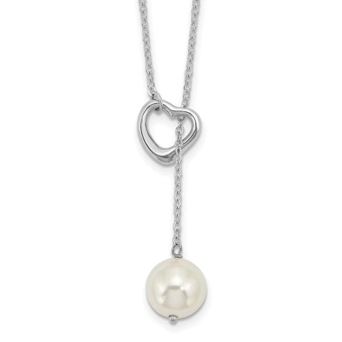 Sterling Silver Rh-pl Imitation Shell Pearl Heart 2-Piece Necklace-WBC-QH5664-18