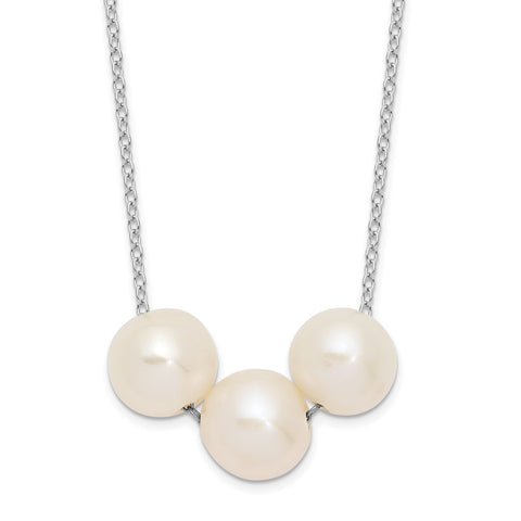 Sterling Silver Rhodium-plated 8-9mm White Semi-round FWC Pearl Necklace-WBC-QH5666-17