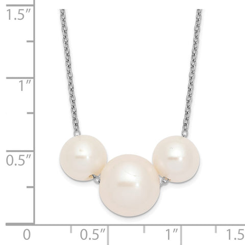Sterling Silver Rhodium-plated 8-10mm White Semi-round FWC Pearl Necklace-WBC-QH5667-17