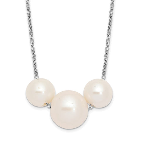 Sterling Silver Rhodium-plated 8-10mm White Semi-round FWC Pearl Necklace-WBC-QH5667-17
