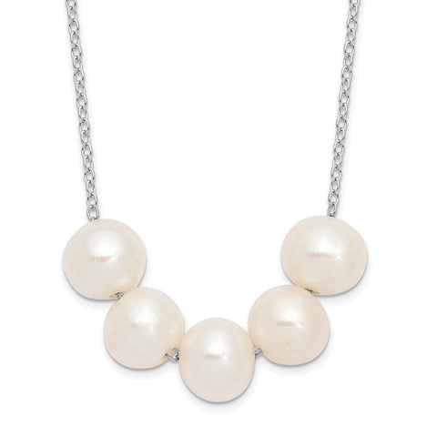 Sterling Silver Rh-p 7-8mm White Semi-round FWC Pearl Necklace-WBC-QH5668-17