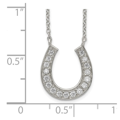 Sterling Silver Horseshoe 16in w/2in ext CZ Necklace-WBC-QH777-16