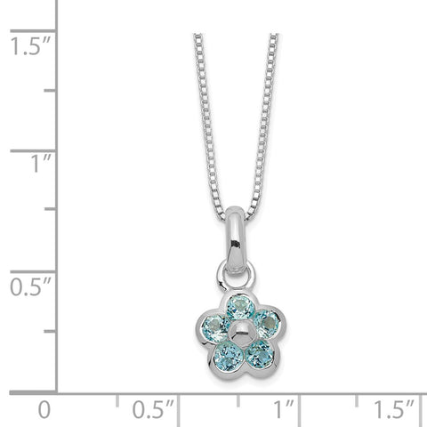 Sterling Silver Blue Topaz Flower Pendant Necklace-WBC-QH807-16