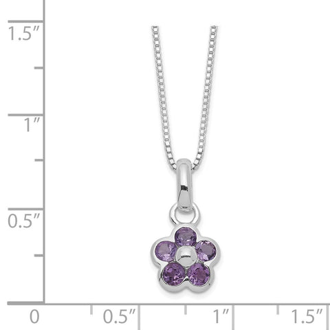 Sterling Silver Amethyst Flower Pendant Necklace-WBC-QH809-16