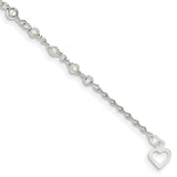 Sterling Silver Polished 9in Plus 1in ext FWC Pearl and Heart Anklet-WBC-QH942-10