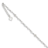 Sterling Silver Polished 9in Plus 1in ext FWC Pearl and Heart Anklet-WBC-QH942-10