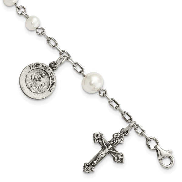 Sterling Silver FW Cultured Pearl Rosary Bracelet-WBC-QH981-7