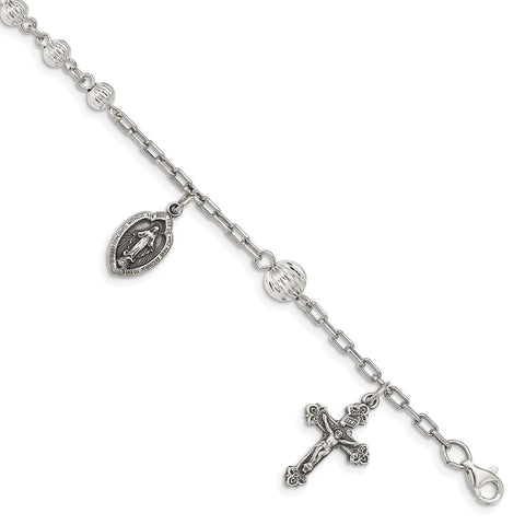 Sterling Silver Rosary Bracelet w/ Rnd.Fluted Beads-WBC-QH982-7