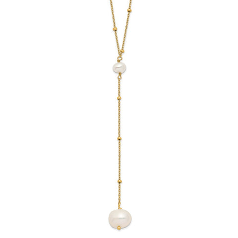 Sterling Silver Gold-tone Freshwater Cultured Pearl w/2 in ext. Necklace-WBC-QHY5660-16