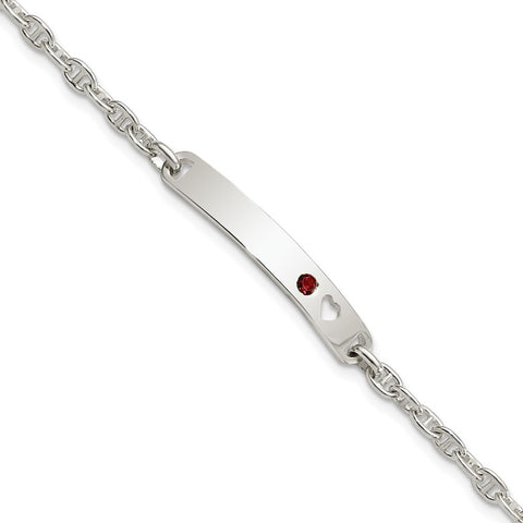 Sterling Silver Polished ID with Red CZ Heart Bracelet-WBC-QID224-7.5