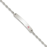 Sterling Silver Polished Childrens ID with Pink CZ Bracelet-WBC-QID232-5.5
