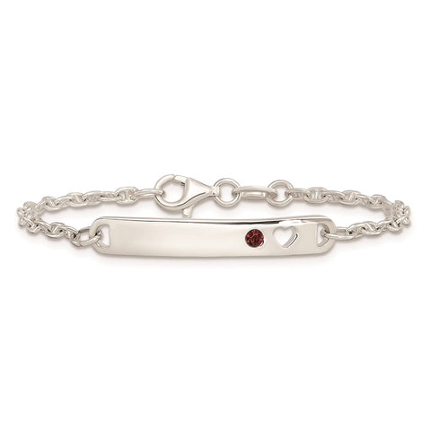 Sterling Silver Polished Childrens ID with Red CZ Heart Bracelet-WBC-QID233-5.5