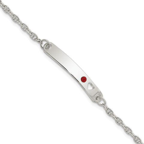 Sterling Silver Polished Childrens ID with Red CZ Heart Bracelet-WBC-QID233-5.5