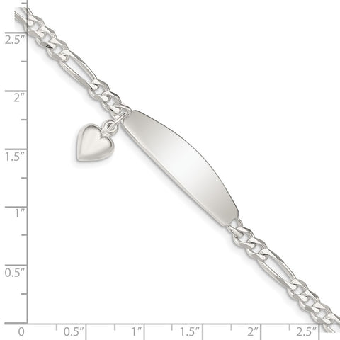 Sterling Silver ID with Heart Figaro Link Bracelet-WBC-QID4-7