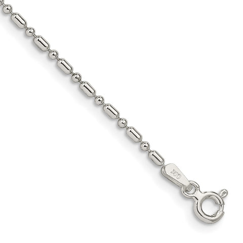 Sterling Silver 1.5mm Fancy Beaded Chain Anklet-WBC-QK30-9