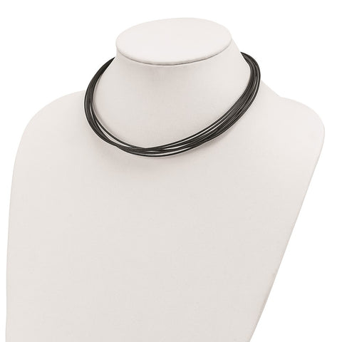 Sterling Silver Rhodium-plated 16inch Black Multi-Cord Leather Necklace-WBC-QK39-16