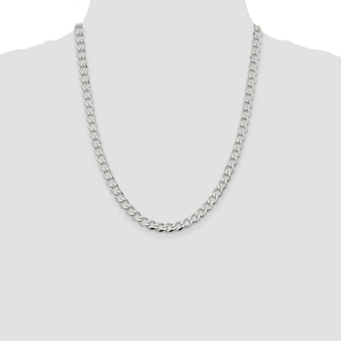 Sterling Silver 6.4mm Semi-solid Flat Curb Chain-WBC-QLFB150-22