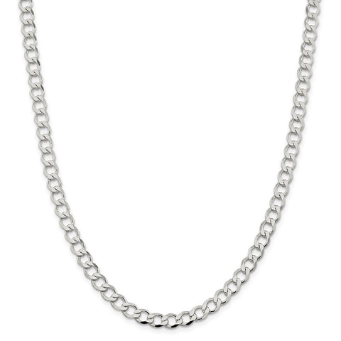 Sterling Silver 6.4mm Semi-solid Flat Curb Chain-WBC-QLFB150-18