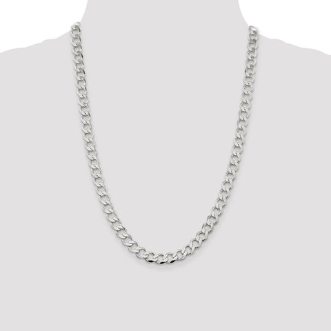 Sterling Silver 8.1mm Semi-solid Flat Curb Chain-WBC-QLFB180-24