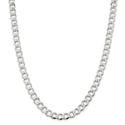 Sterling Silver 8.1mm Semi-solid Flat Curb Chain-WBC-QLFB180-20