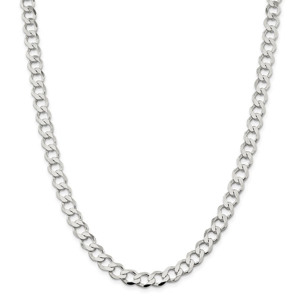Sterling Silver 8.1mm Semi-solid Flat Curb Chain-WBC-QLFB180-18