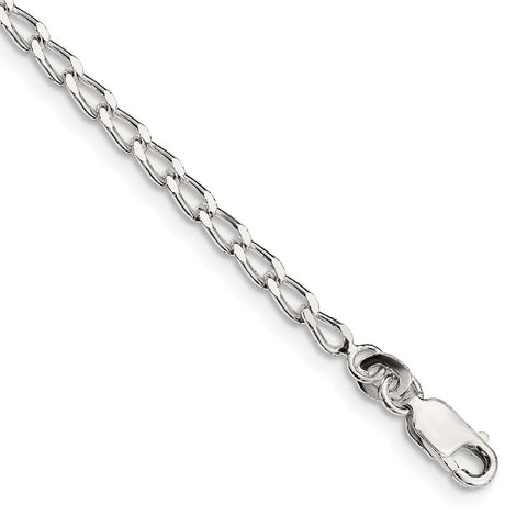 Sterling Silver 2.8mm Open Elongated Link Chain Anklet-WBC-QLL080-10