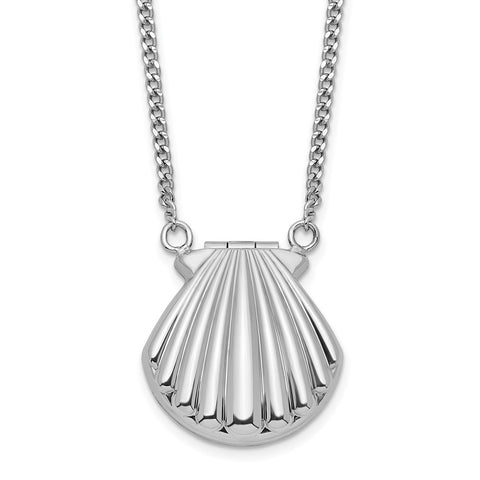 Sterling Silver Rhodium-plated Seashell 15mm Locket Necklace-WBC-QLS1088