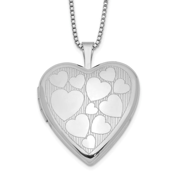 Sterling Silver Rhodium-plated 20mm Floating Hearts Heart Locket Necklace-WBC-QLS237-18