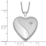 Sterling Silver Rhodium-plated 20mm Diamond Heart Locket Necklace-WBC-QLS239-18