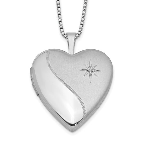 Sterling Silver Rhodium-plated 20mm Diamond Heart Locket Necklace-WBC-QLS239-18