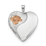 Sterling Silver Rhodium-plated 20mm Enamel Rose Heart Locket Necklace-WBC-QLS240-18