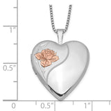 Sterling Silver Rhodium-plated 20mm Enamel Rose Heart Locket Necklace-WBC-QLS240-18