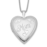 Sterling Silver Rhodium-plated 20mm MOM Heart Locket Necklace-WBC-QLS241-18