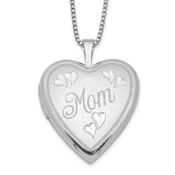 Sterling Silver Rhodium-plated 20mm MOM Heart Locket Necklace-WBC-QLS241-18