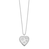 Sterling Silver Rhodium-plated 20mm with Daisies Heart Locket Necklace-WBC-QLS242-18