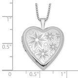 Sterling Silver Rhodium-plated 20mm with Daisies Heart Locket Necklace-WBC-QLS242-18