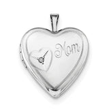 Sterling Silver Rhodium-plated 20mm Mom Diamond Heart Locket Necklace-WBC-QLS250-18