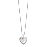Sterling Silver Rhodium-plated 16mm Enameled Lily Heart Locket Necklace-WBC-QLS255-18