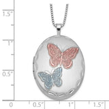 Sterling Silver RH-plated 26mm Enameled Butterfly Oval Locket Necklace-WBC-QLS262-18