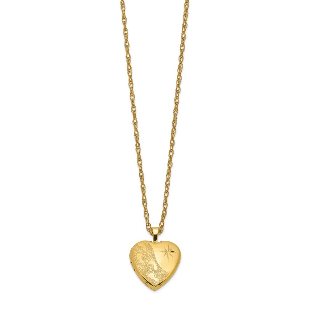 1/20 Gold Filled 16mm Footprints Heart Locket Necklace-WBC-QLS288-18