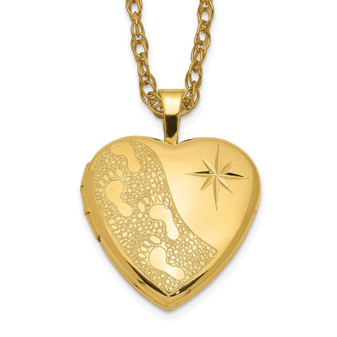 1/20 Gold Filled 16mm Footprints Heart Locket Necklace-WBC-QLS288-18