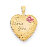 1/20 Gold Filled 16mm Enameled Flower I Love You Heart Locket Necklace-WBC-QLS292-18